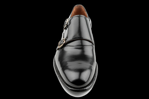 Patent Leather Black Double Monk Strap Shoes for Men